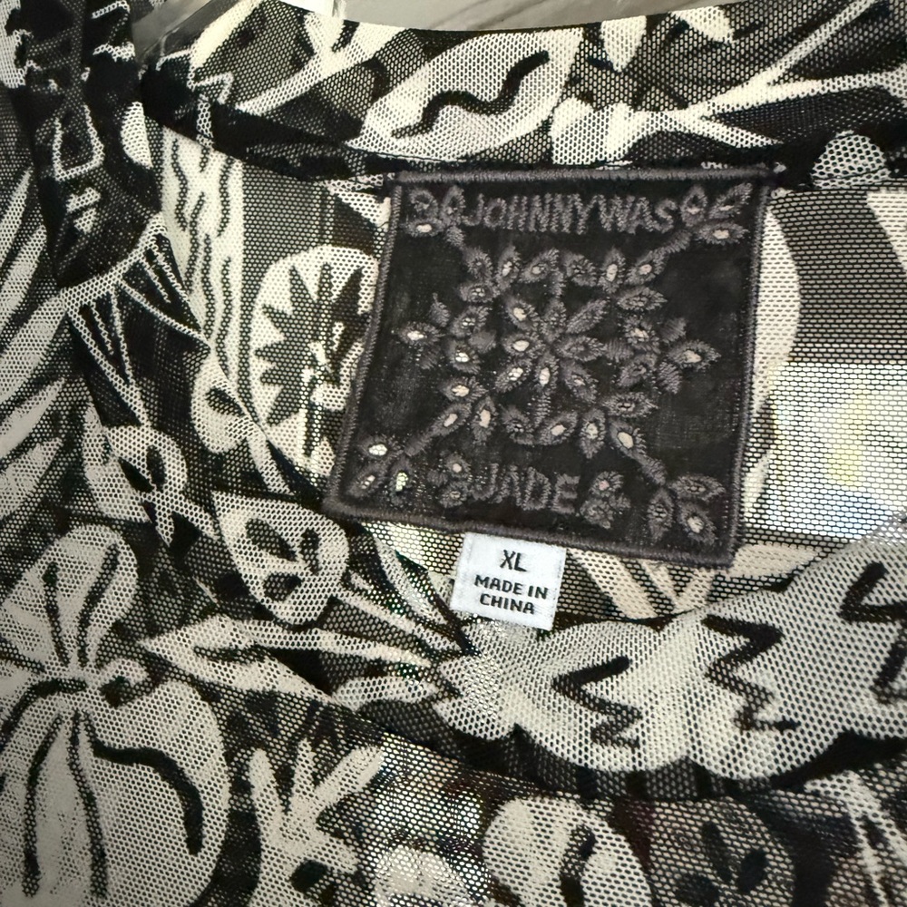 Johnny Was Black & White Floral and Celestial Print Mesh Midi Dress - Picture 3 of 6